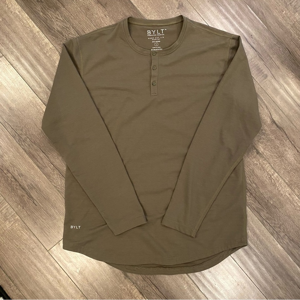 🔥 SALE!!! BYLT Basics Men's Long Sleeve Henley in Olive - Large